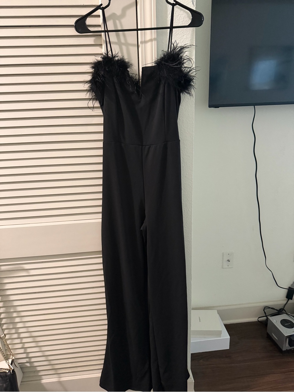 Windsor Black Feather-Trim Wide-Leg Jumpsuit